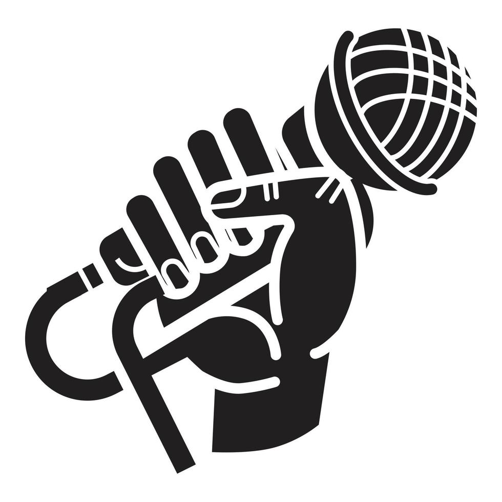 Microphone in hand icon, simple style vector