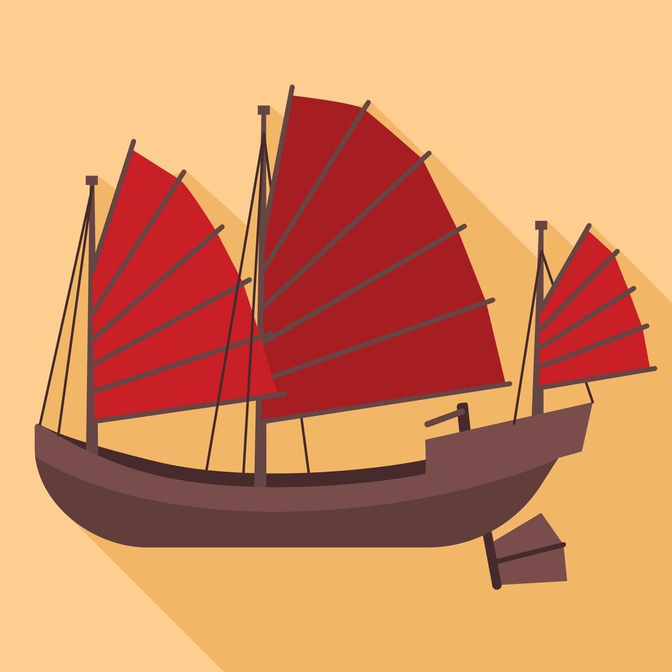 icono de barco de madera de vietnam, estilo plano vector