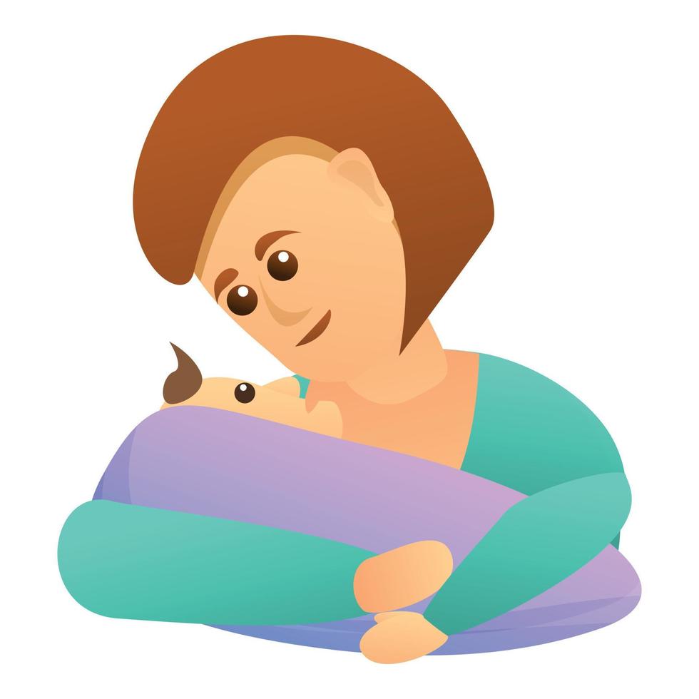 Woman care baby icon, cartoon style vector