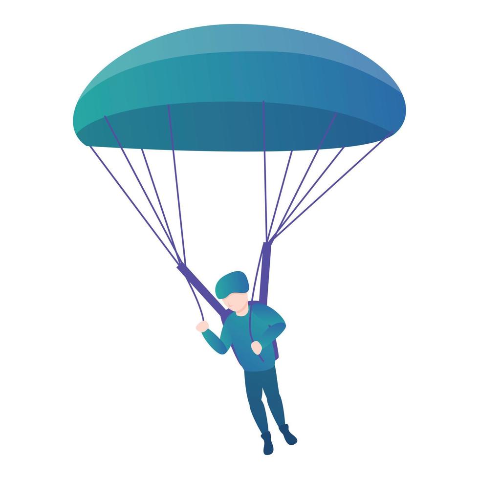 Skydiver with round parachute icon, cartoon style vector