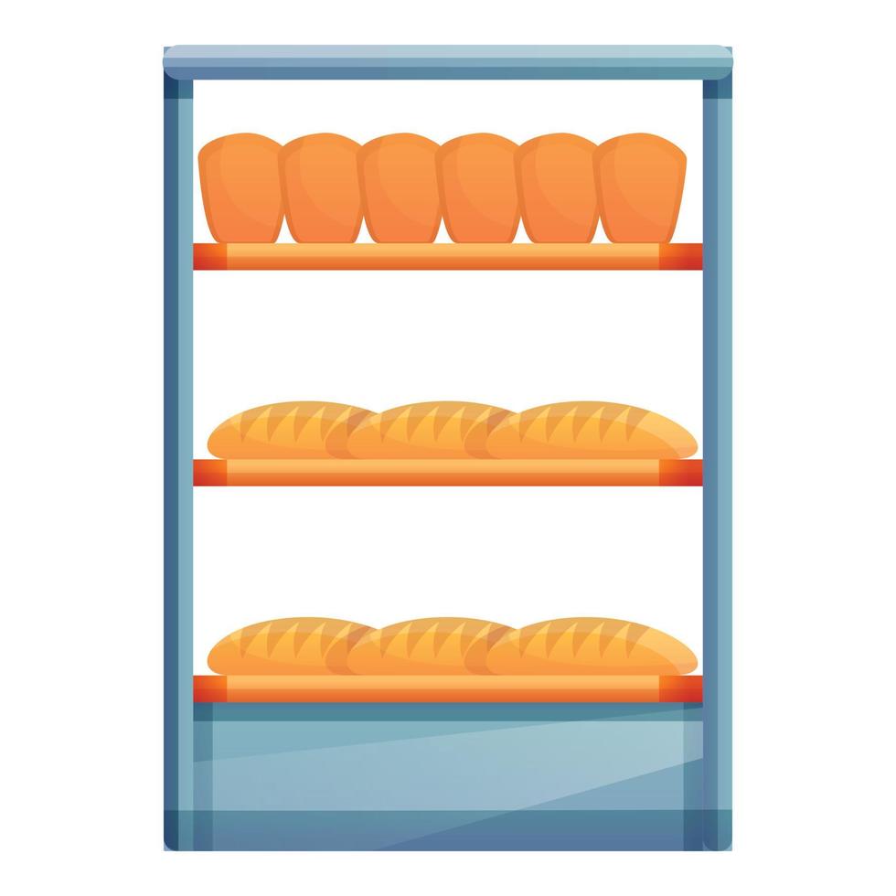 Fresh bread on shelf icon, cartoon style vector