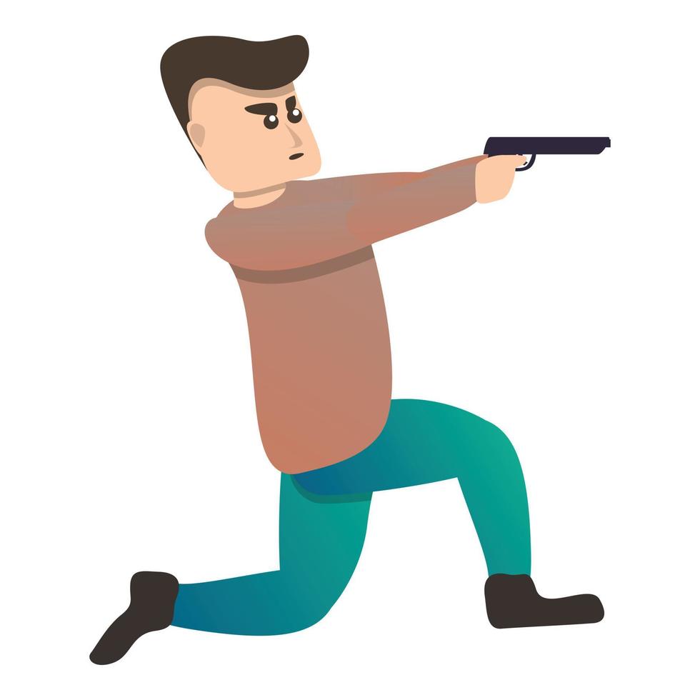 Man pistol shooting sport icon, cartoon style vector
