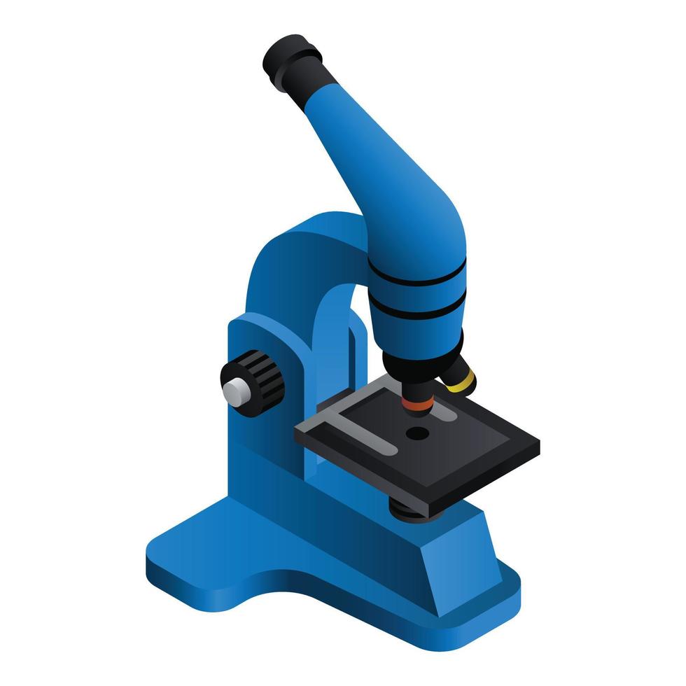 Blue microscope icon, isometric style vector