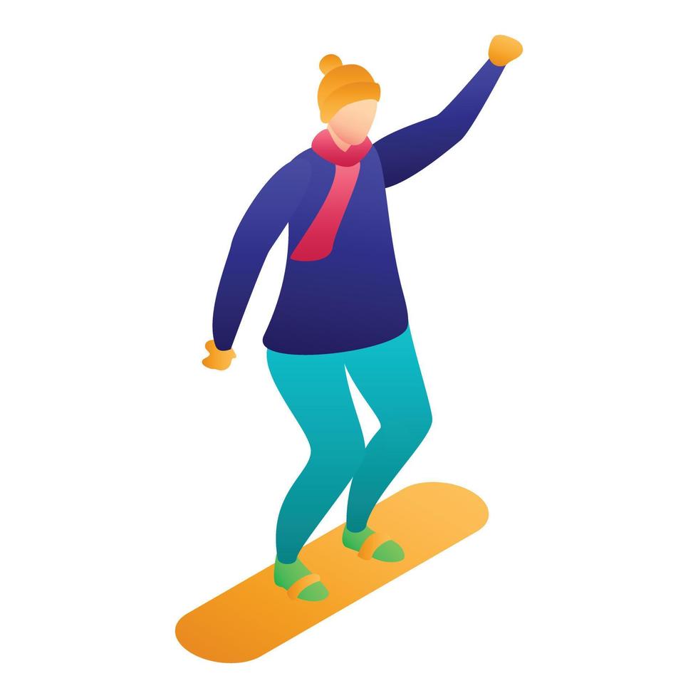 Man at snowboard icon, isometric style vector