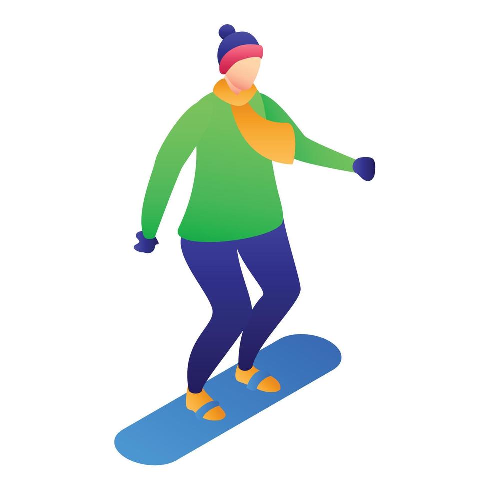 niño en icono de snowboard, estilo isométrico vector