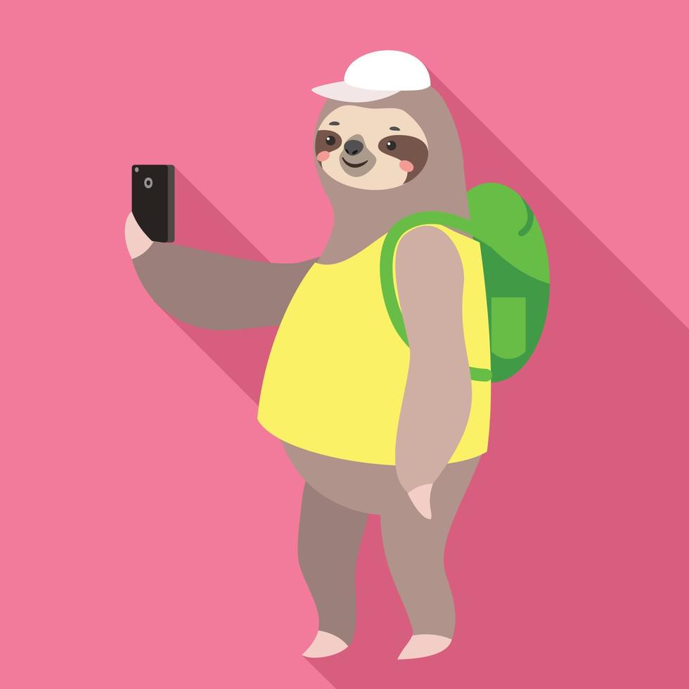 Tourist sloth icon, flat style vector