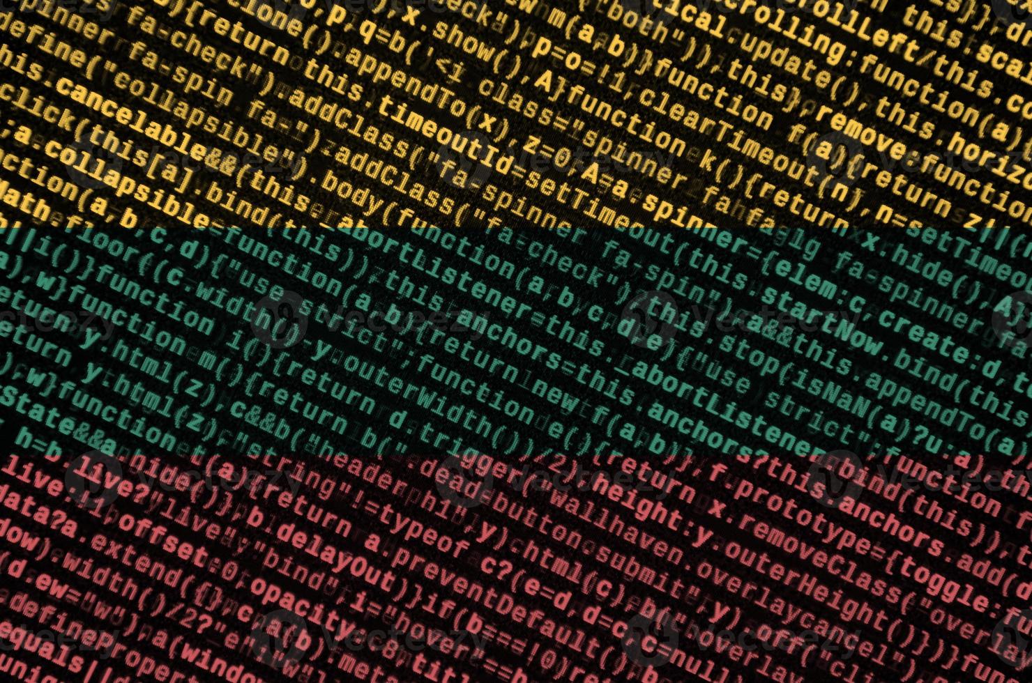 Lithuania flag  is depicted on the screen with the program code. The concept of modern technology and site development photo
