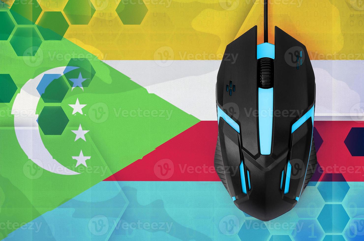 Comoros flag  and computer mouse. Concept of country representing e-sports team photo