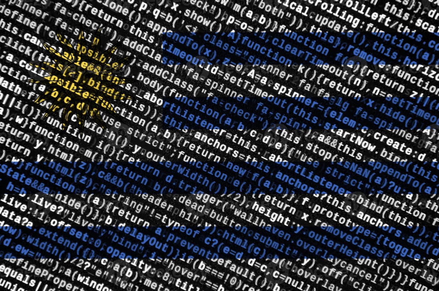 Uruguay flag  is depicted on the screen with the program code. The concept of modern technology and site development photo