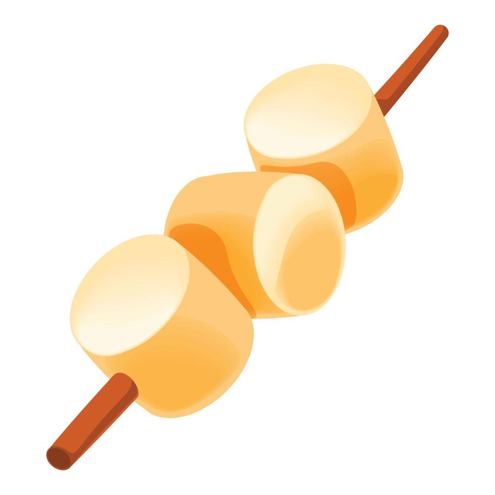 Marshmallow wood stick icon, cartoon style vector