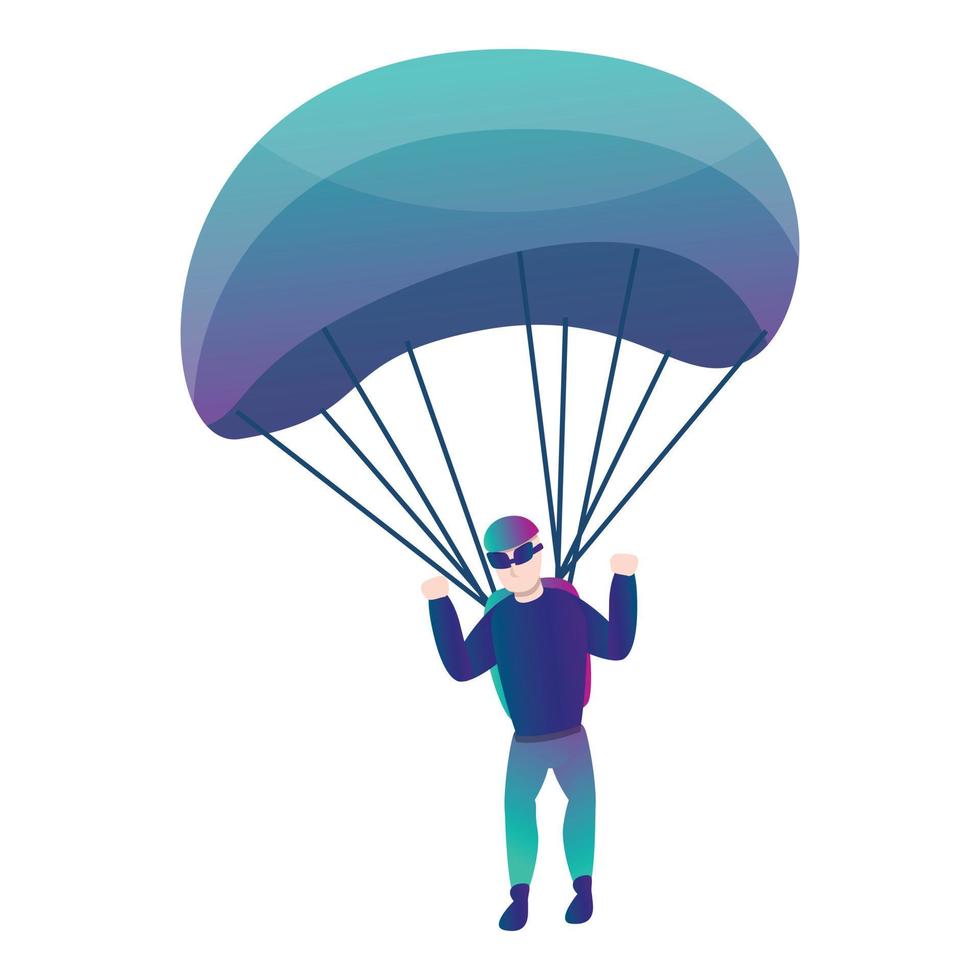 Modern skydiver with parachute icon, cartoon style vector