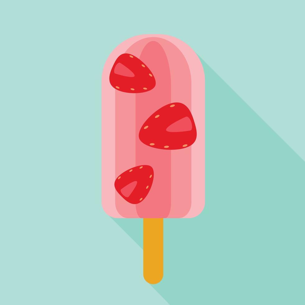 Pink strawberry popsicle icon, flat style vector