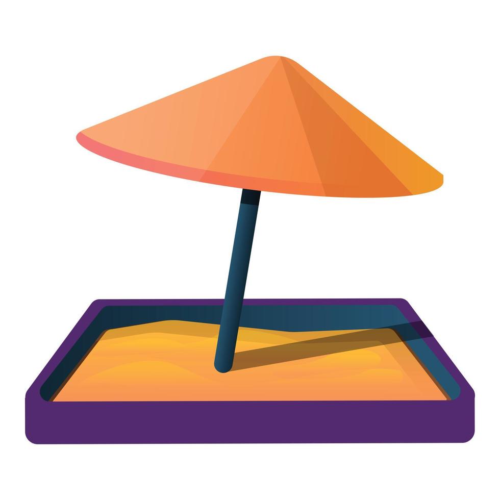 Sandbox with umbrella icon, cartoon style vector