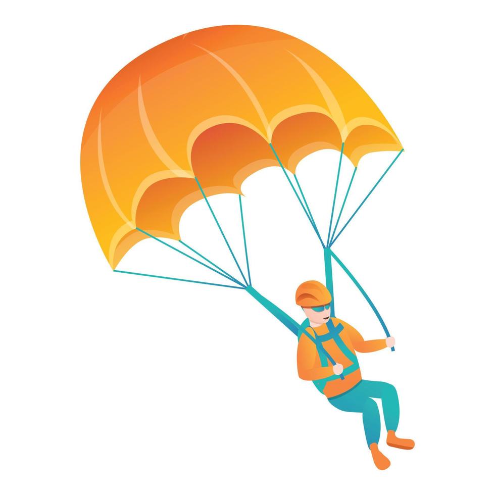 Orange man parachute icon, cartoon style vector