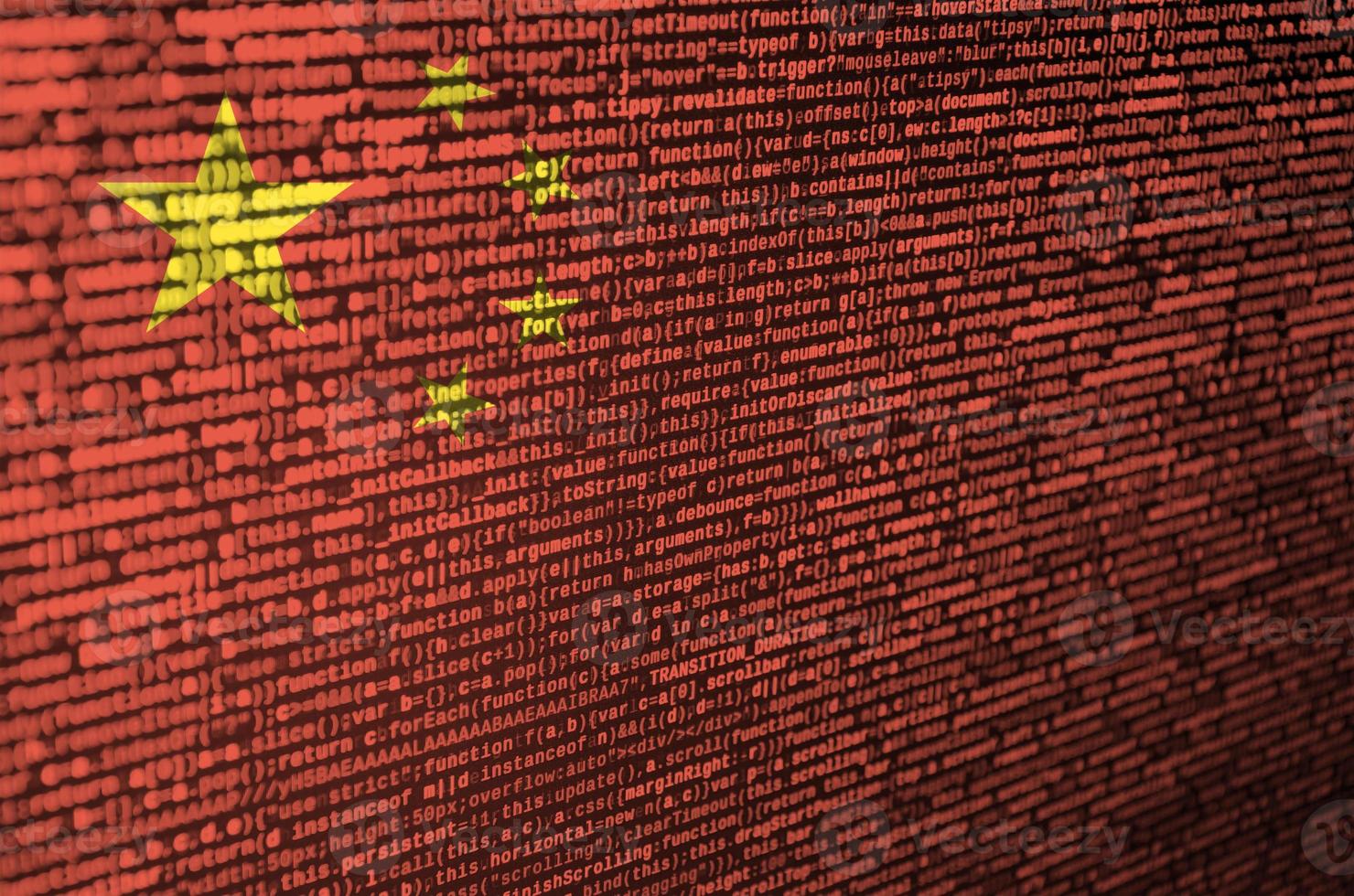 China flag  is depicted on the screen with the program code. The concept of modern technology and site development photo