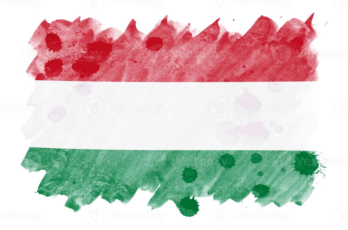 Hungary flag  is depicted in liquid watercolor style isolated on white background photo