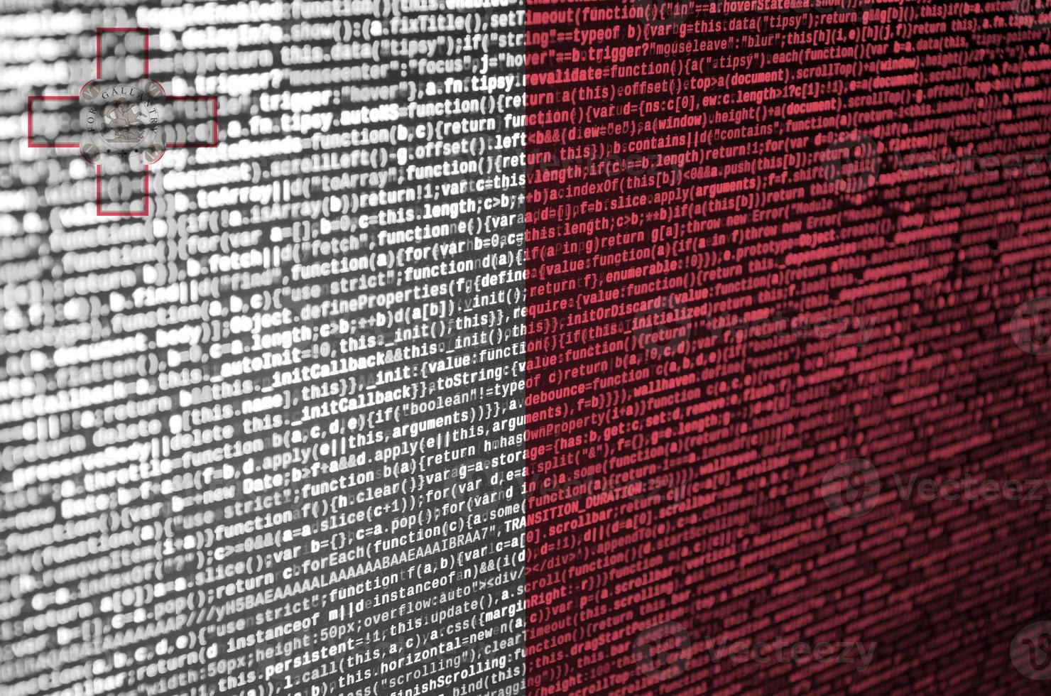 Malta flag  is depicted on the screen with the program code. The concept of modern technology and site development photo