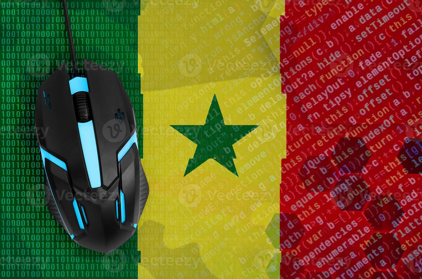 Senegal flag  and computer mouse. Digital threat, illegal actions on the Internet photo