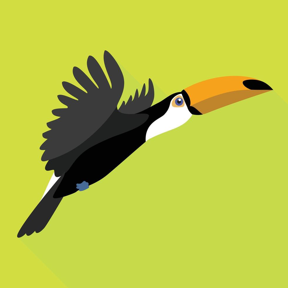 Flying toucan icon, flat style vector