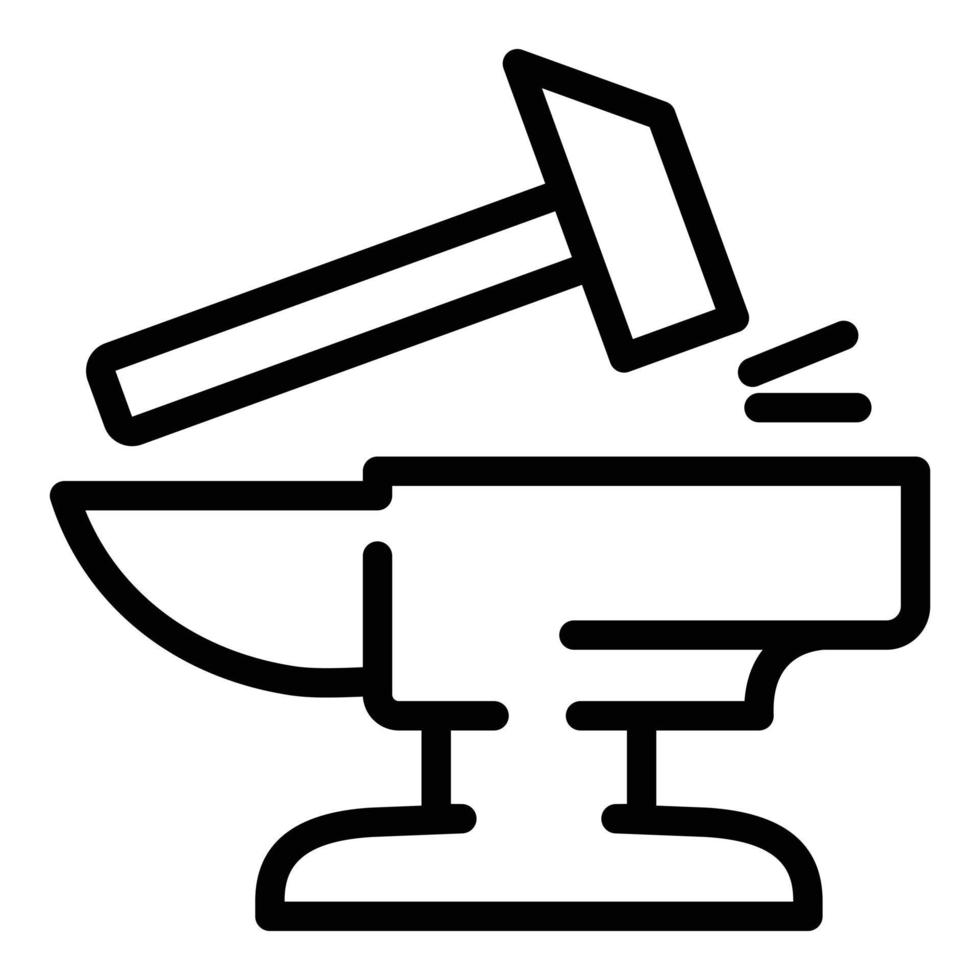 Hammer on anvil icon, outline style vector