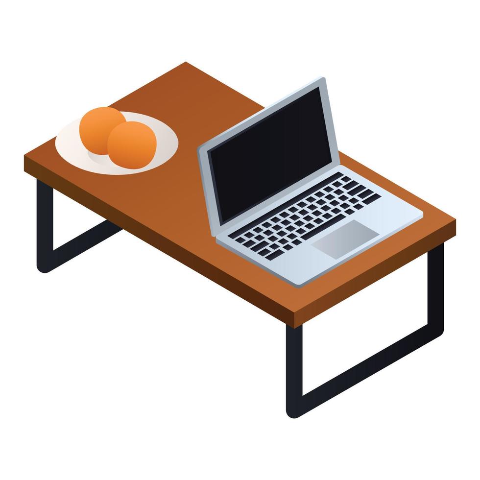 Laptop on table icon, isometric style vector
