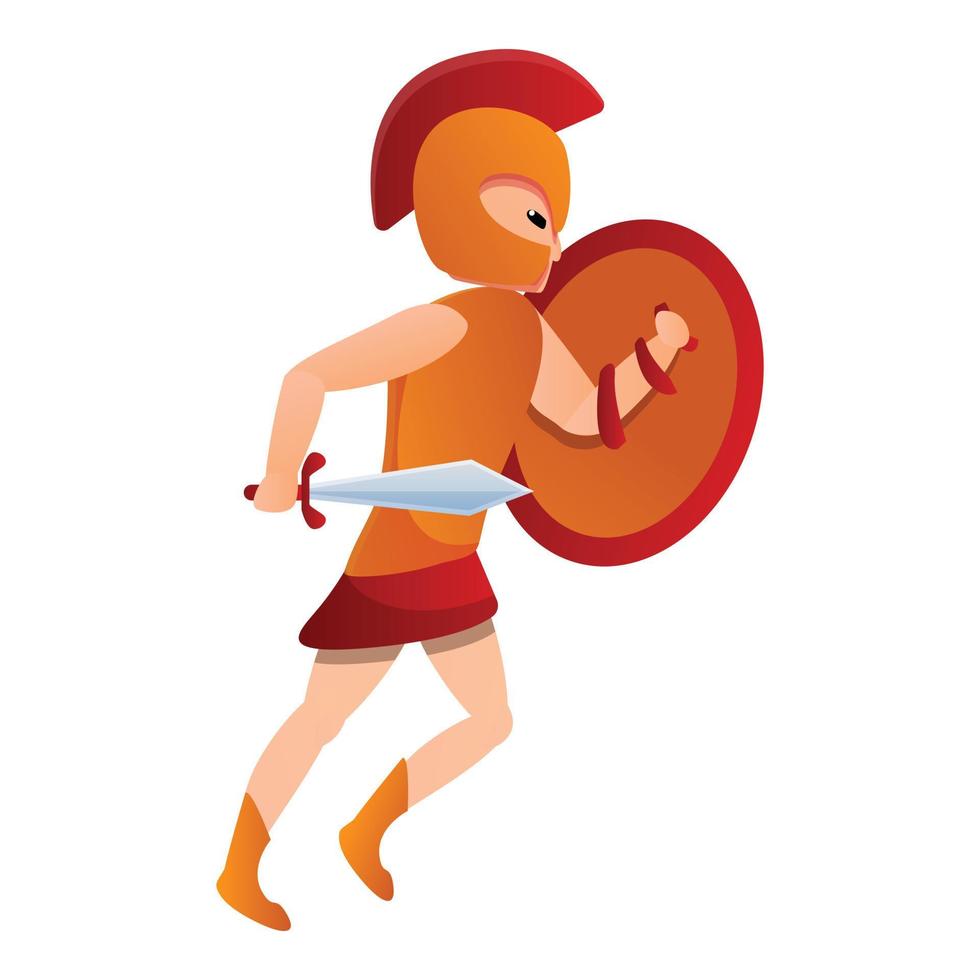 Running gladiator icon, cartoon style vector