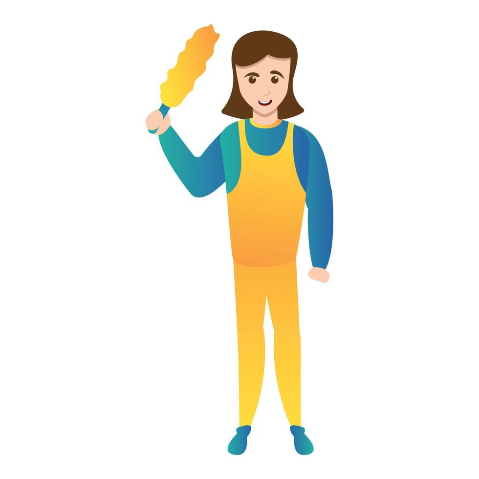 Woman clean home dirt icon, cartoon style vector