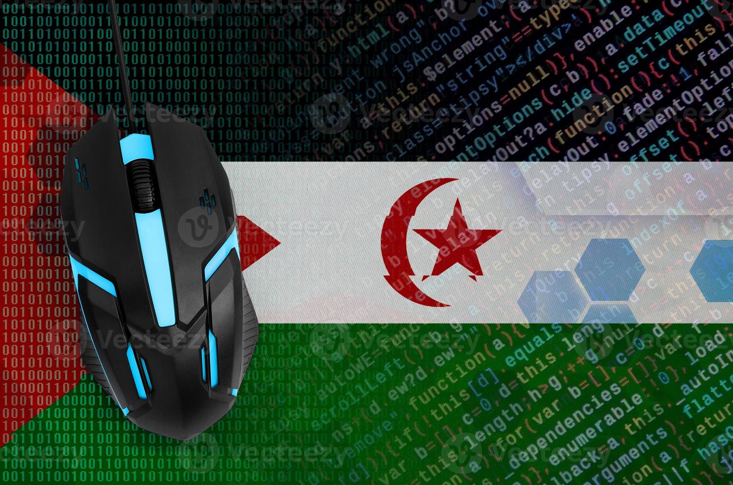 Western Sahara flag  and computer mouse. Digital threat, illegal actions on the Internet photo