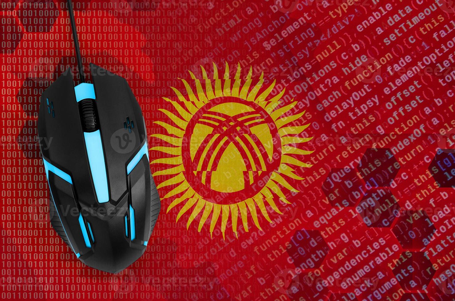Kyrgyzstan flag  and computer mouse. Digital threat, illegal actions on the Internet photo
