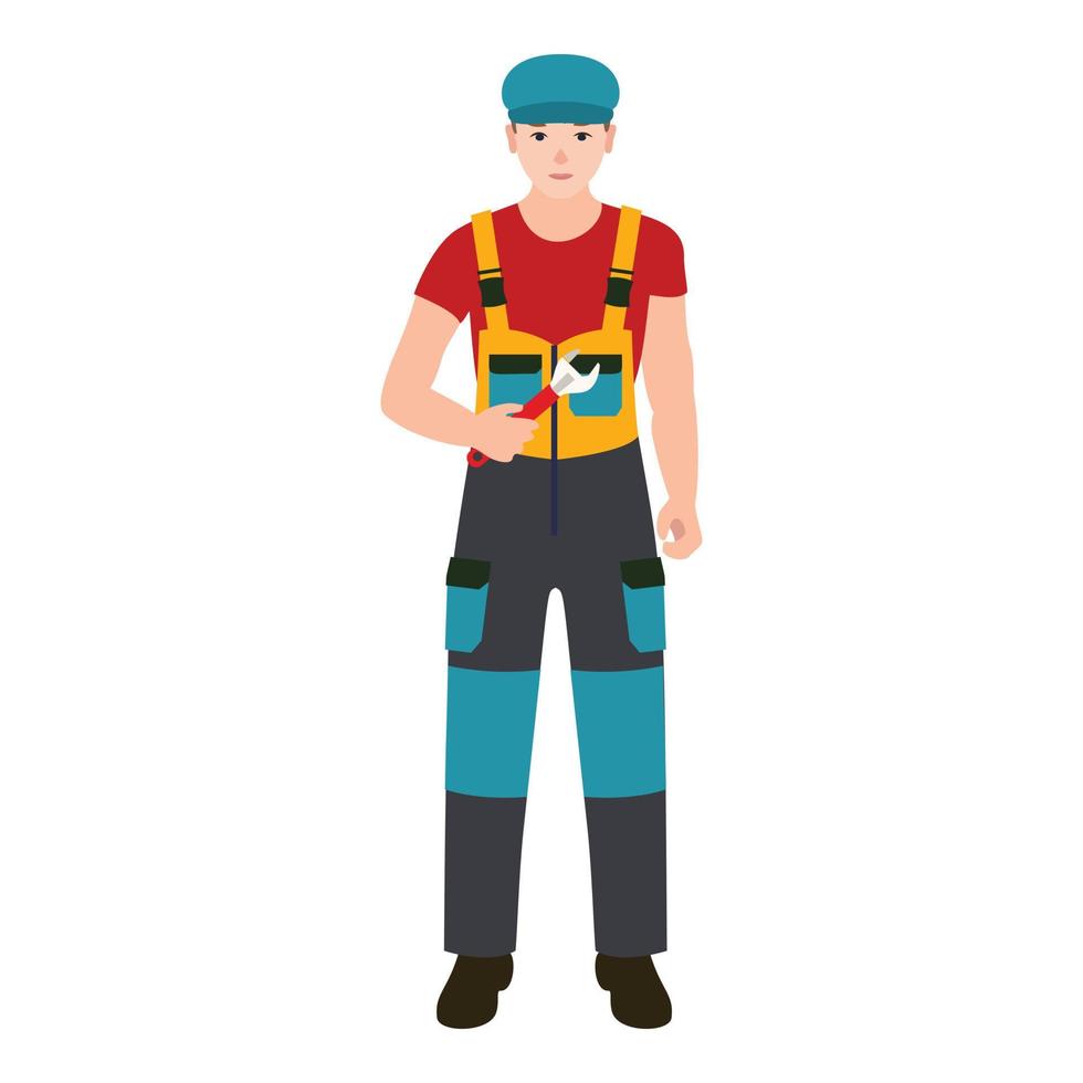 Worker man with key tool icon, flat style vector