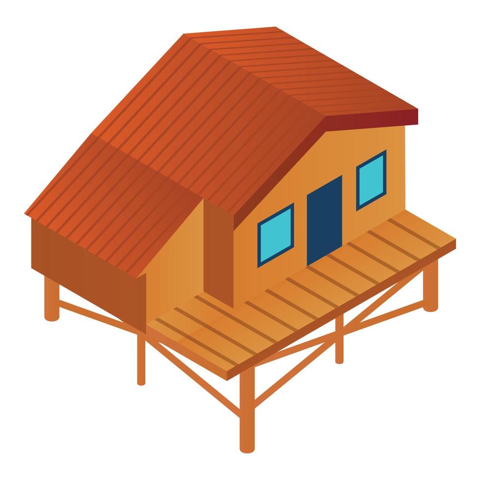 Ski resort wood cabin icon, isometric style vector