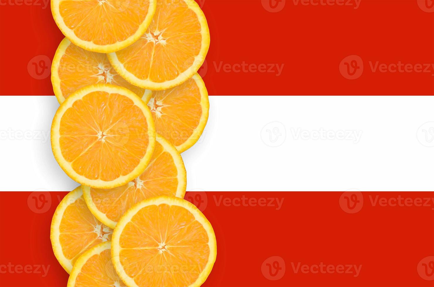 Austria flag and citrus fruit slices vertical row photo