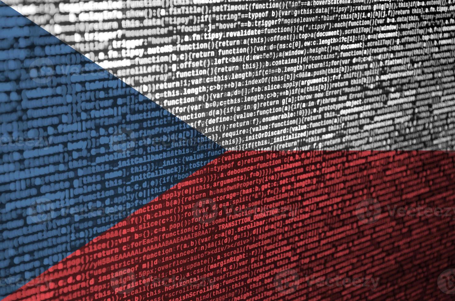 Czech flag  is depicted on the screen with the program code. The concept of modern technology and site development photo