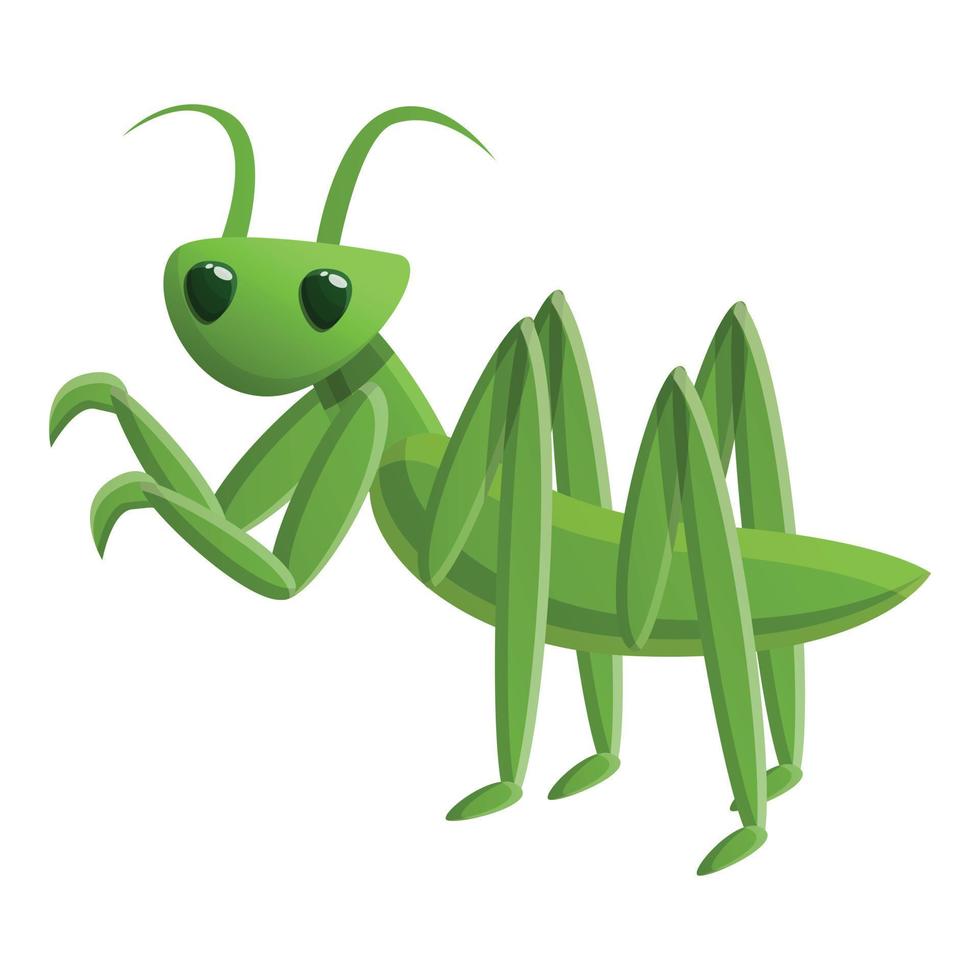 Green mantis icon, cartoon style vector