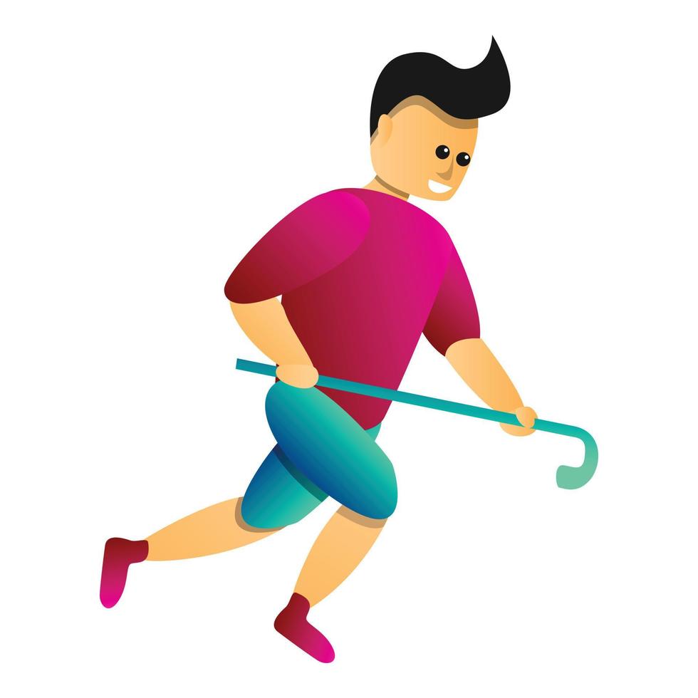 Fast field hockey player icon, cartoon style vector