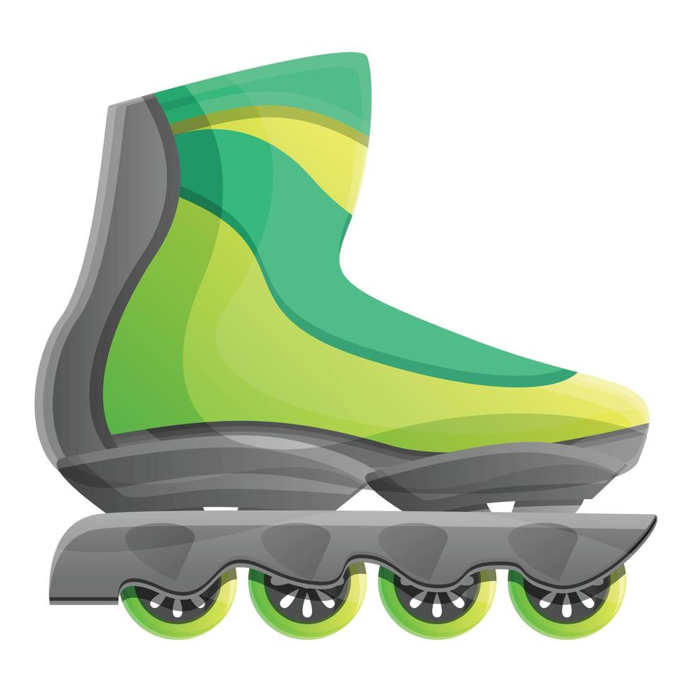 icono de patines en línea verde, estilo de dibujos animados vector