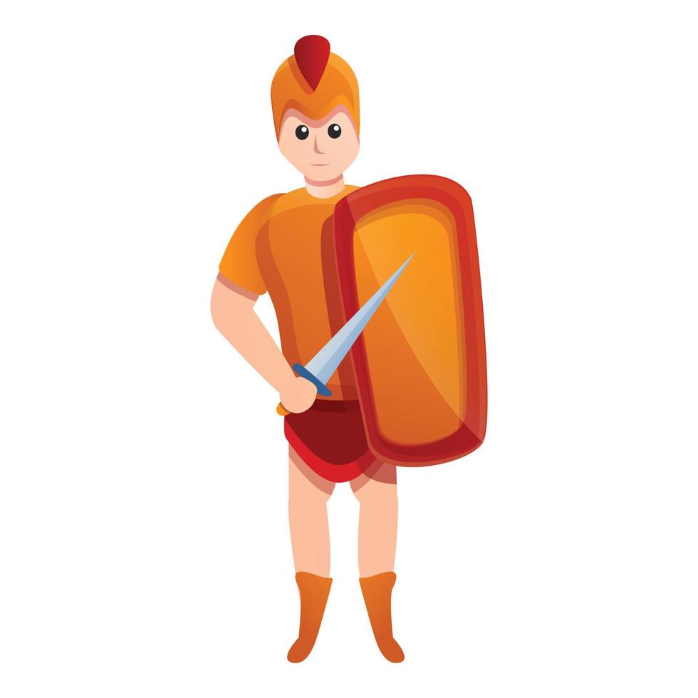Young gladiator icon, cartoon style vector