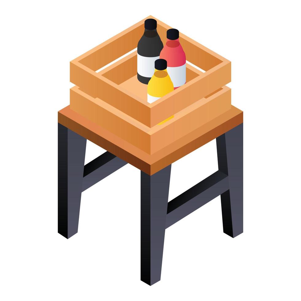 caja de madera en el icono de la silla, estilo isométrico vector