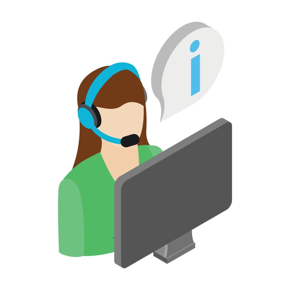 Call center operator icon, isometric 3d style vector