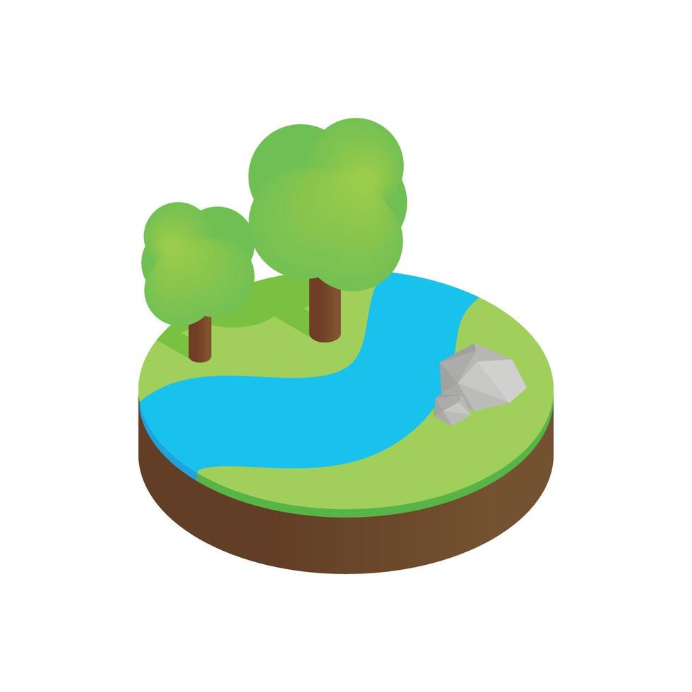 río en un bosque de verano icono isométrico 3d vector