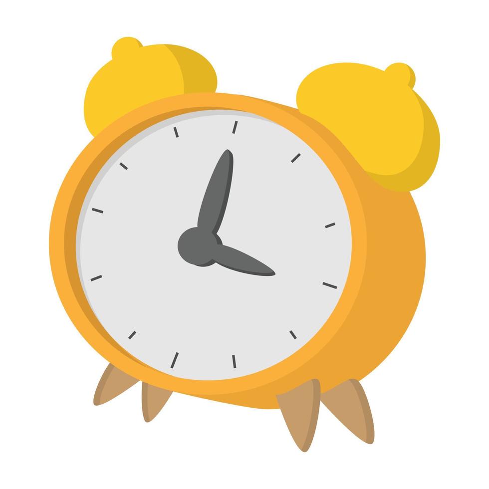 Yellow alarm clock icon, cartoon style vector