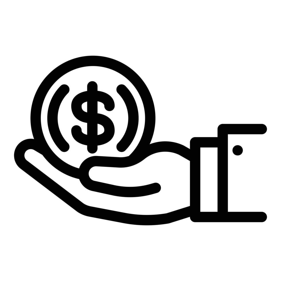 Coin in hand icon, outline style vector