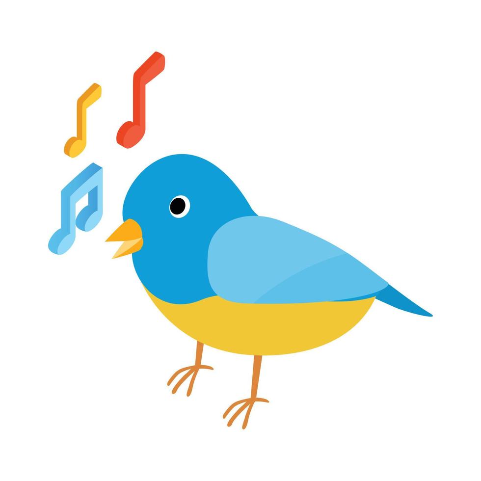 Blue singing bird icon, isometric 3d style vector