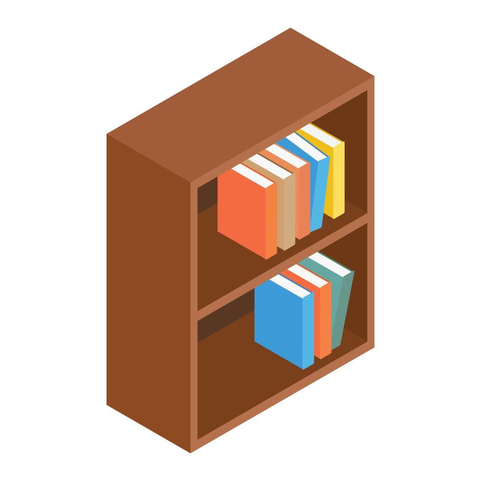 librería, isométrico, 3d, icono vector