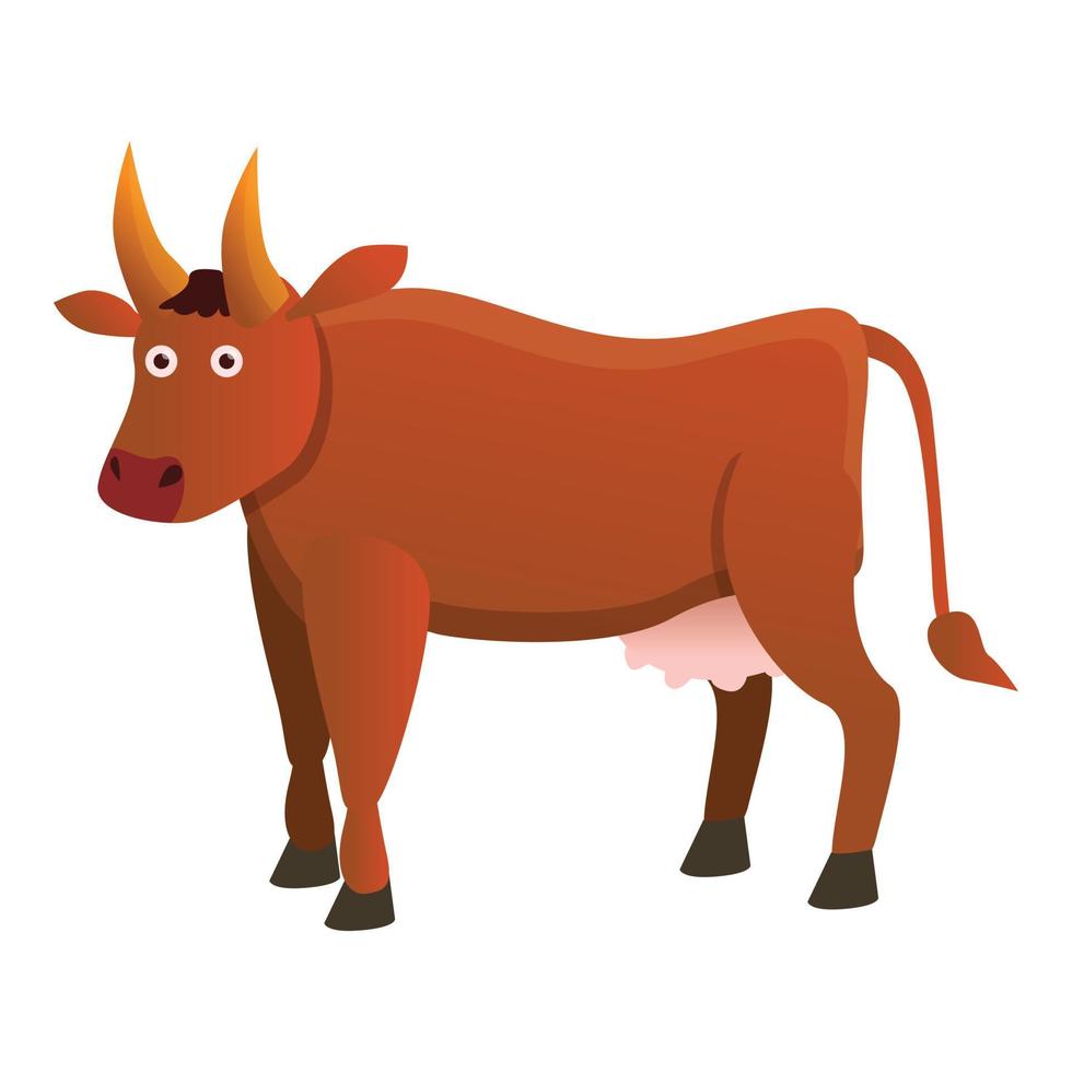 Brown bull icon, cartoon style vector