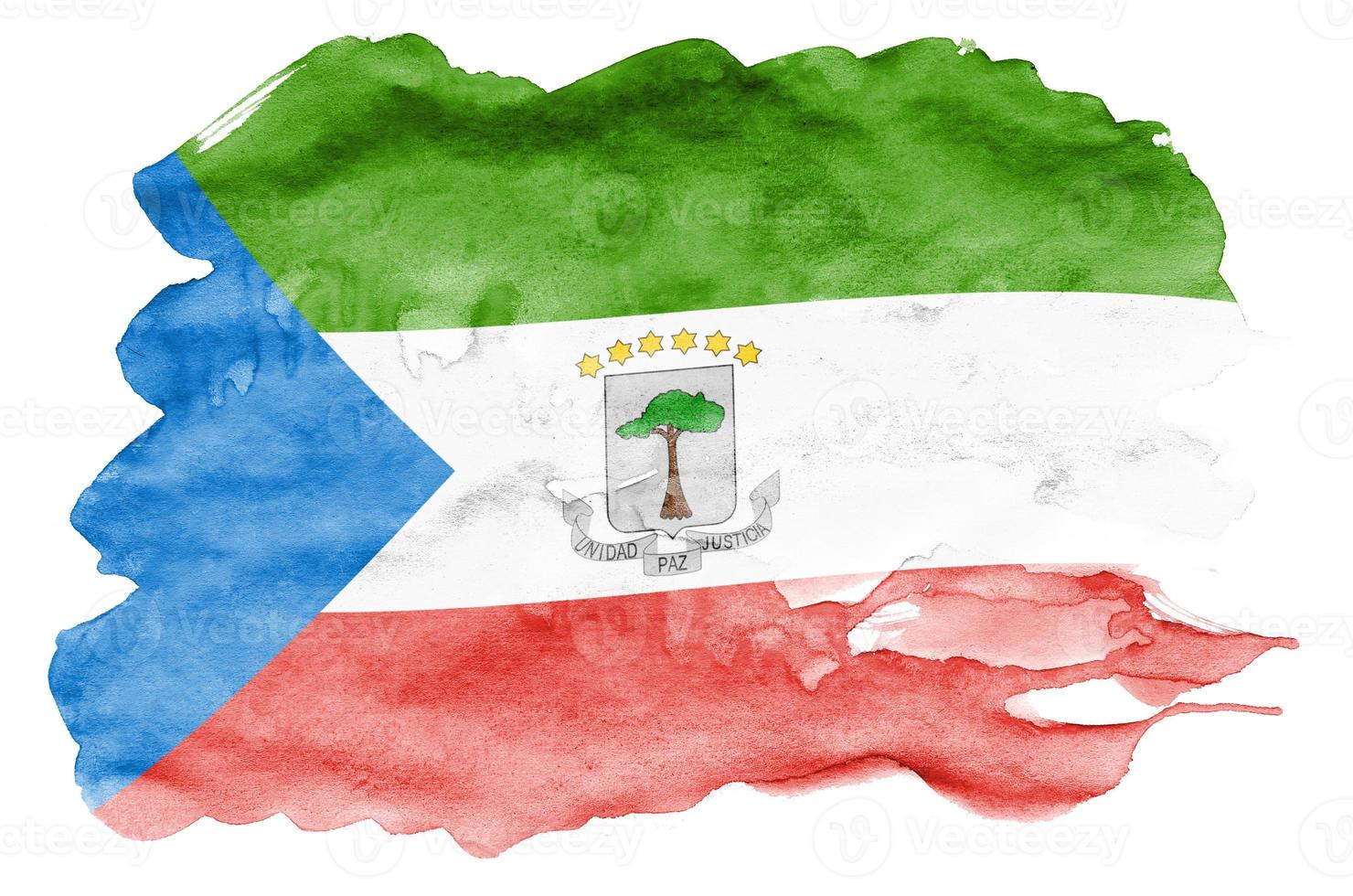 Equatorial Guinea flag  is depicted in liquid watercolor style isolated on white background photo