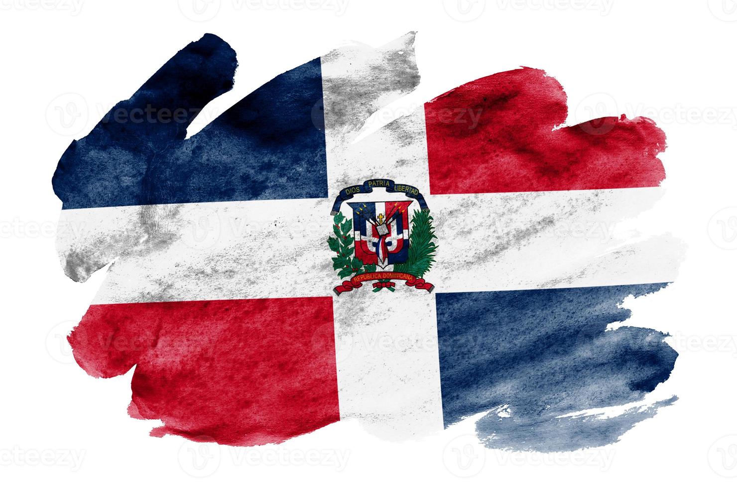 Dominican Republic flag  is depicted in liquid watercolor style isolated on white background photo