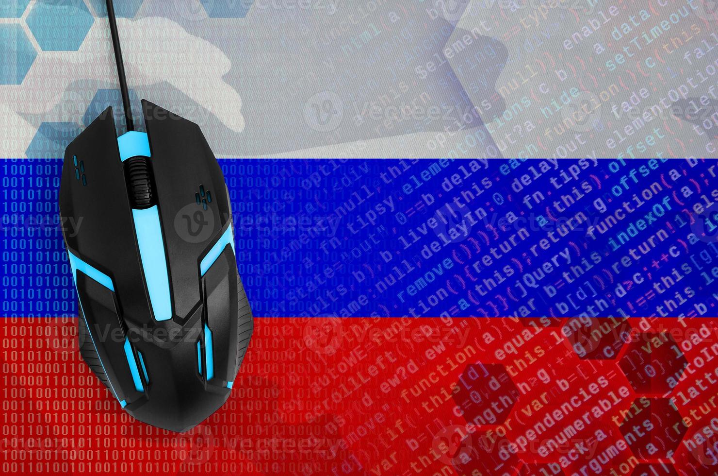 Russia flag  and computer mouse. Digital threat, illegal actions on the Internet photo