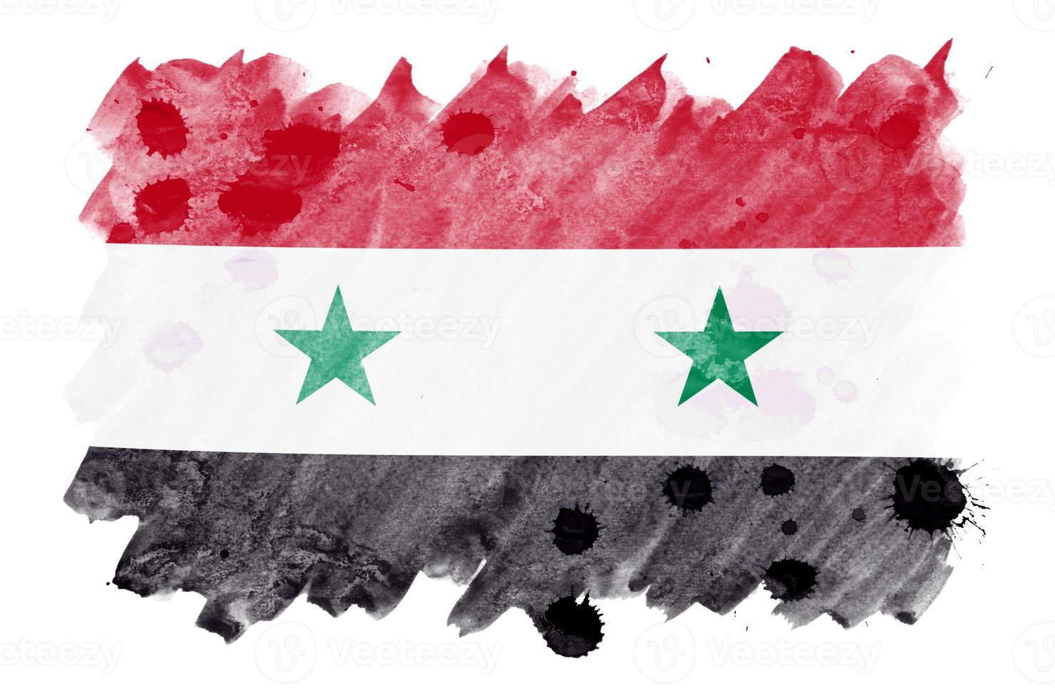 la bandera de siria se representa en estilo acuarela líquida aislado sobre fondo blanco foto