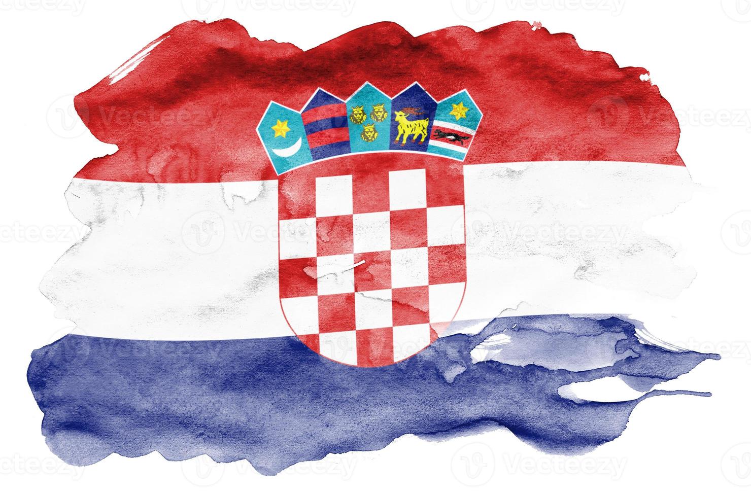 Croatia flag  is depicted in liquid watercolor style isolated on white background photo